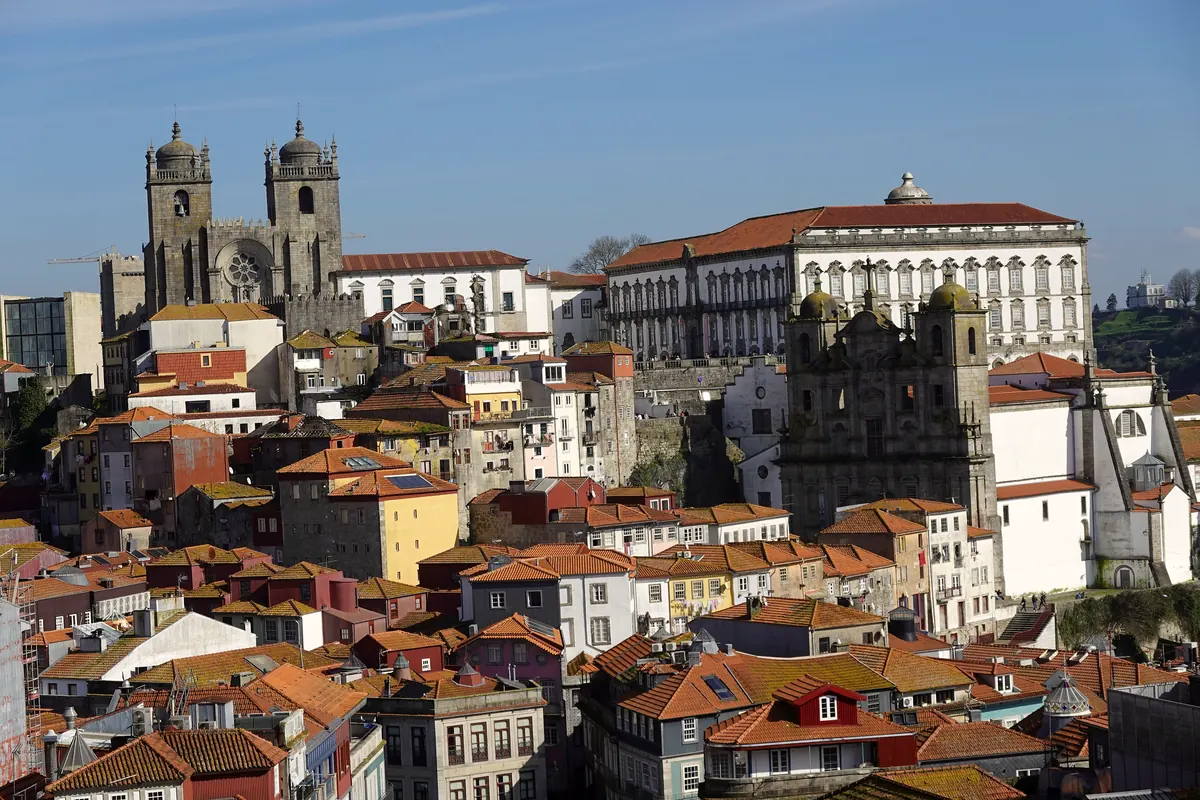 Porto Cathedral above a jumble of old-town rooftops